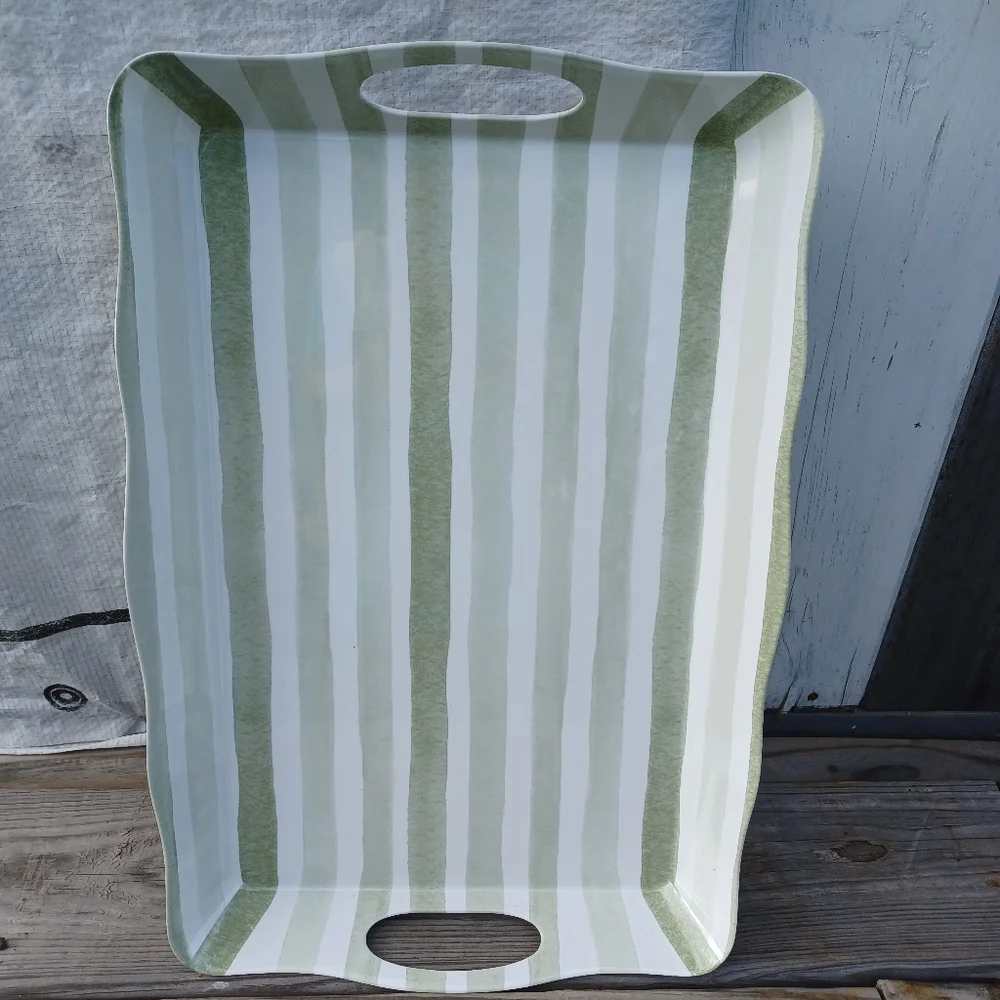Pier 1 Imports Sage & White Striped Tray
